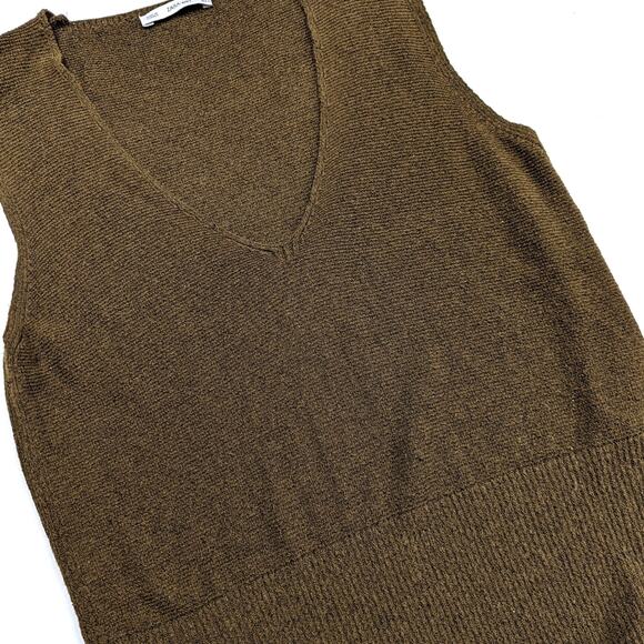 Zara Knit Dress Women's Size Small Green High Slit Sweater V-Neck - Picture 2 of 7